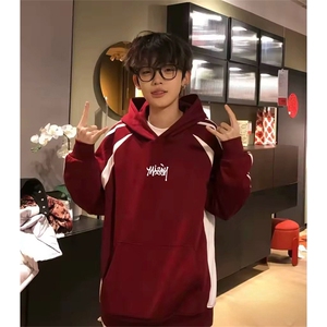 抖音得物品质美式高街宽松结构拼接撞色连帽印花卫衣外套AW13305