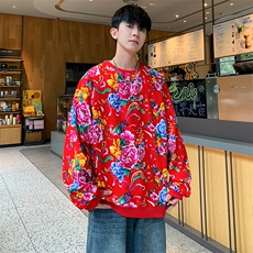 B203圆领大花卫衣大码男女新中式汉服团队表演出舞蹈花衣服高质量，男装卫衣，星座115A(原星座507）