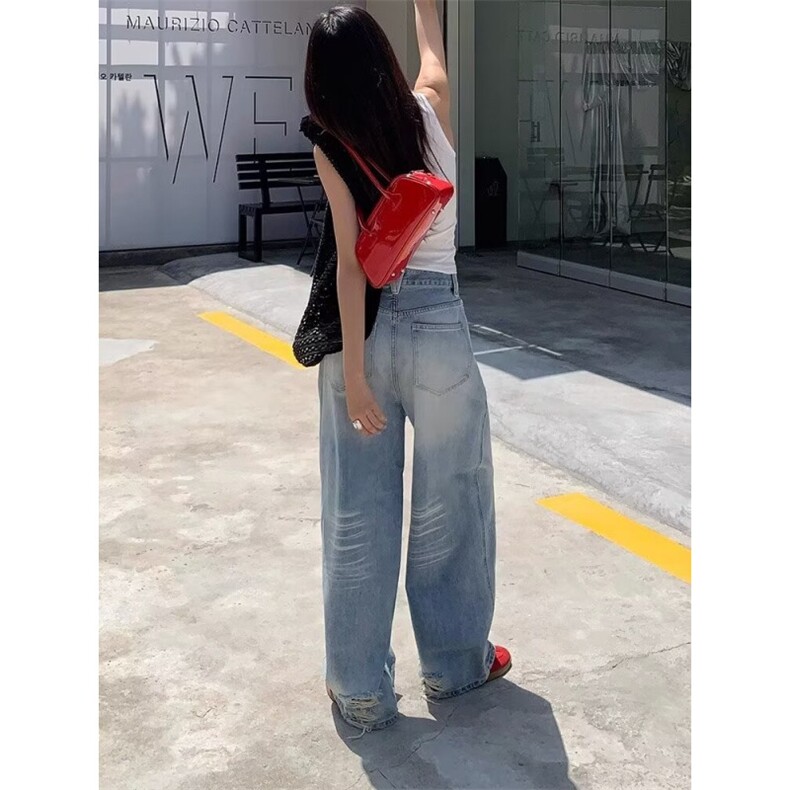 cleanfit浅色街头牛仔裤男春秋季美式复古宽松阔腿拖地休闲长裤子,男装牛仔裤,星座218-1（原230）