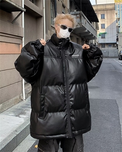 2024冬季加厚立领棉服外套美式复古设计感PU皮棉衣男 W8036-P85图片