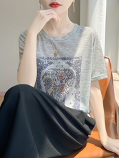 圆领夏季新款短袖宽松百搭T恤背心上衣小众别致气质上衣，女装T恤，绒宛羊绒