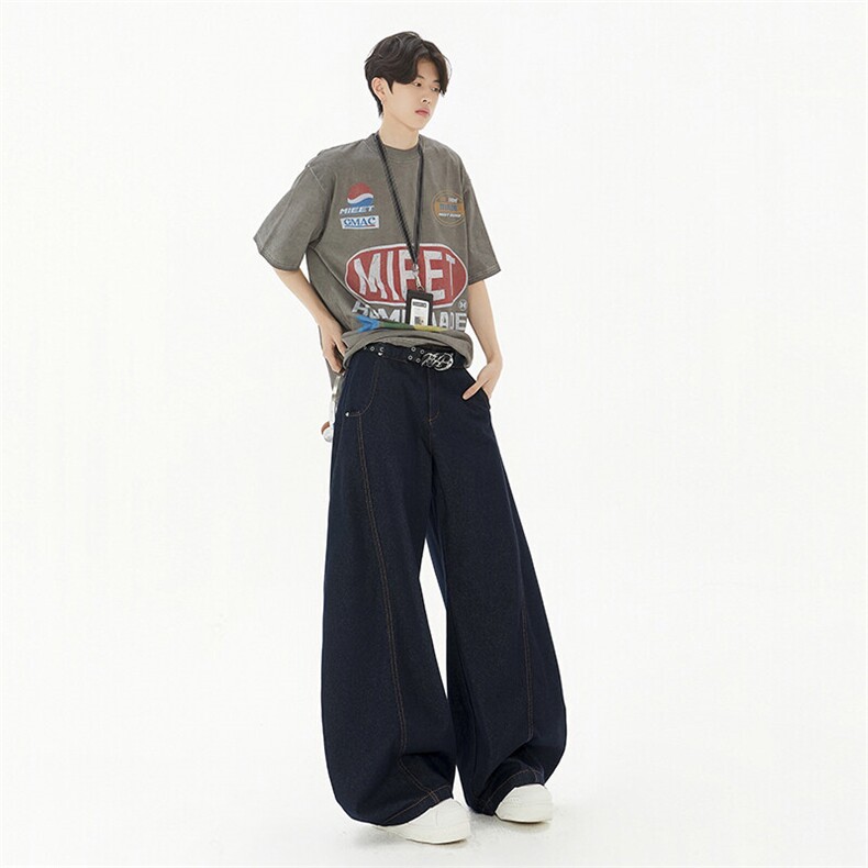 美式复古廓形弯刀牛仔裤解构设计款男女宽松长裤子潮YD9006-P60,男装牛仔裤,星座509