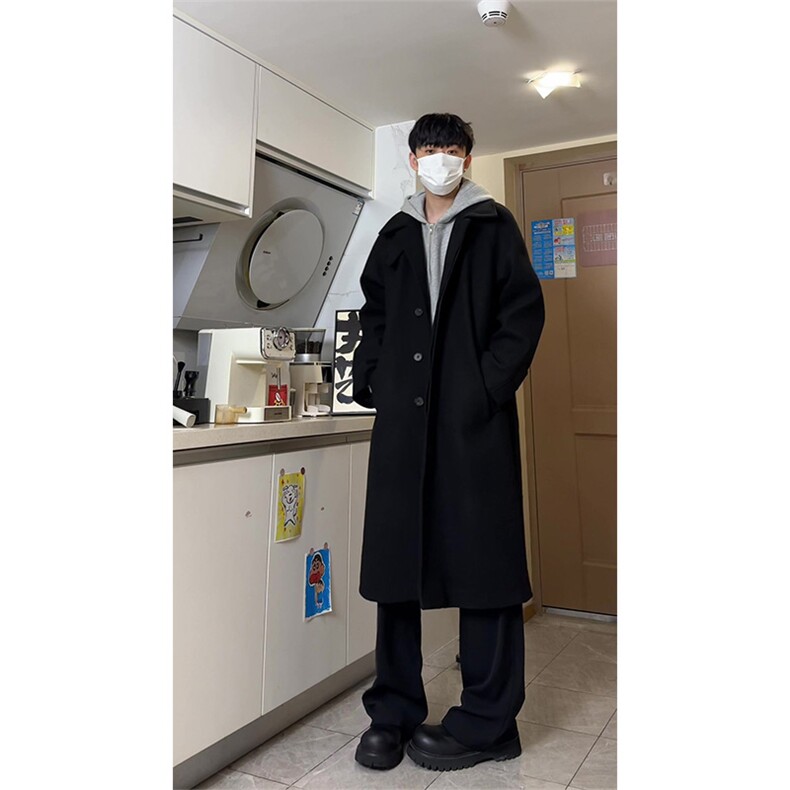 （有货加棉）ins原版加长款毛呢大衣韩版加厚风衣外套MY666批135,男装风衣,星座1004-6