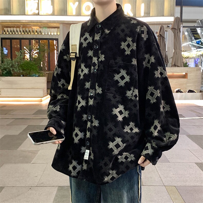 港风春秋新款时尚潮流印花衬衫夹克男上衣百搭XY-2351-P70加绒90图片