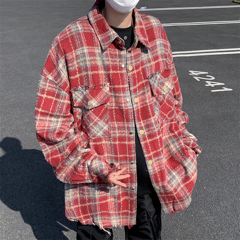F138-P55 2024春季新款高级感千鸟格外套潮牌格子工装夹克男现货图片