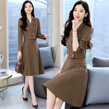 现货2023秋季时尚简约大方气质优雅收腰显瘦休闲修身潮流两件套，女装套装/套裙，三木叶子