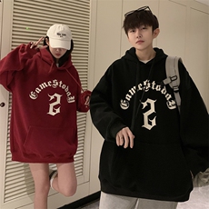 EQ183潮牌哥特文印花卫衣男女春季连帽套头学院风情侣装外套P58，男装卫衣，电商C306-1