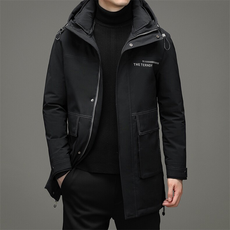 连帽棉衣中年男士冬季外套潮流休闲中长款羽绒外套SNDAF3312-P305，男装羽绒服，电商B212（原钱塘6029）