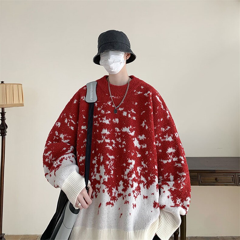 DSA059-MY7128-P78控98新款雪花渐变针织毛衣休闲圆领宽松保暖,男装针织衫/毛衣,电商A059