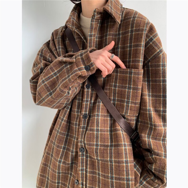 秋冬季日系格子工装衬衫男女生学院风简约休闲长袖上衣CJ19，男装衬衫，星座1116A-1（原606A）