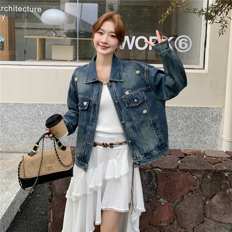 复古美式牛仔短外套女春秋2025超火好看高级小众休闲减龄夹克上衣,女装短外套,2C253