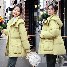 现货【90%白鸭绒】冬季新款宽松休闲立领连帽新g标90中长款羽绒服，女装羽绒服，韩然一族
