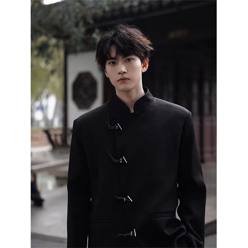 新中式西装外套男风西服高级感立领上衣垫肩中山装LF1013 p65特图片
