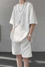 现货TZ779-特批50控88夏季简约高级感T恤短裤两件套大码男，男装牛仔裤，电商A059