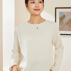 新款秋季时尚简约宽松圆领钉珠时尚百搭通勤羊绒衫，女装羊绒衫，澳冬特羊绒