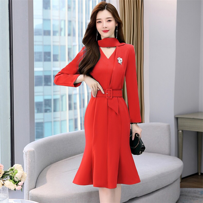 春秋职业连衣裙女高端2024新款时尚名媛气质女神范修身包臀鱼尾裙,女装连衣裙,韩美纤衣