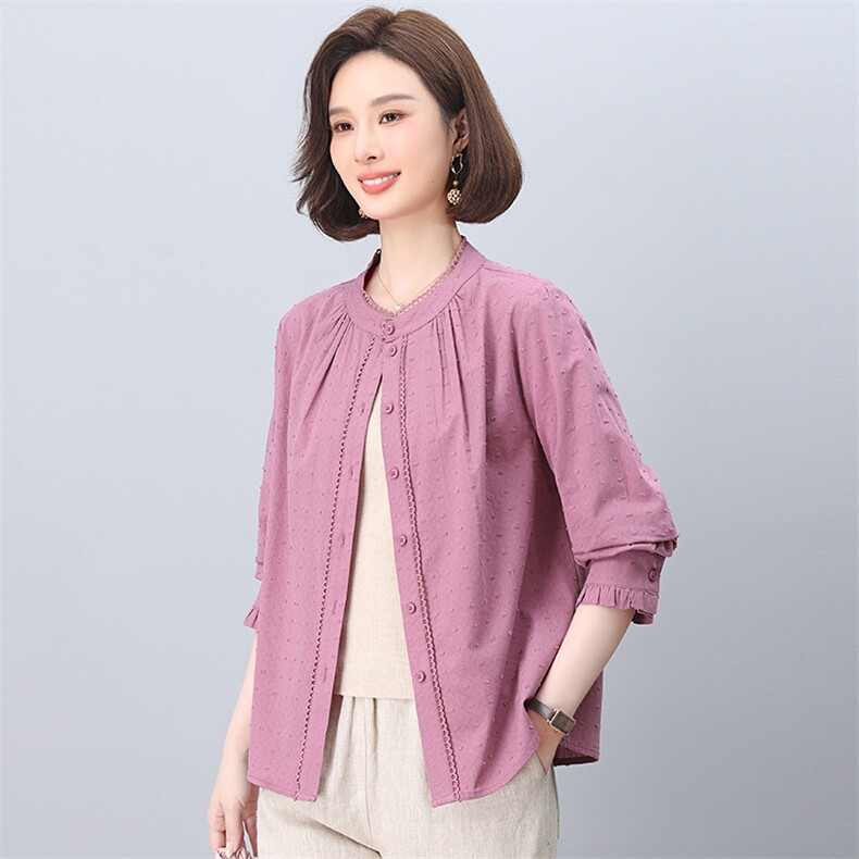 中年妈妈衬衫女长袖2026春秋新款大码宽松遮肚上衣洋气减龄衬衫,女装衬衫,独衣靓