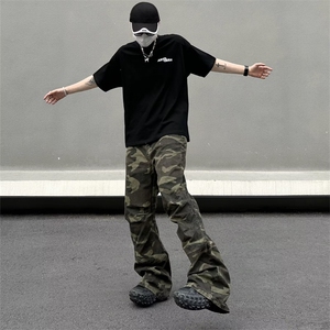 美式复古高街裤子hiphop休闲男女潮牌宽松直筒迷彩工装裤GM25-P68图片