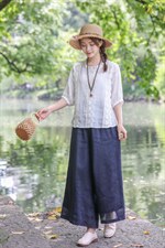 【现货】夏季新款纯苎花边上衣+双层苎阔腿裤，其它，依鼎衣典