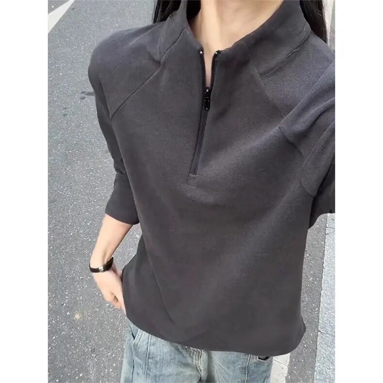 【003】半高领打底衫女春秋T恤女长袖修身拉链A079-WY62-P32,男装T恤,电商A079