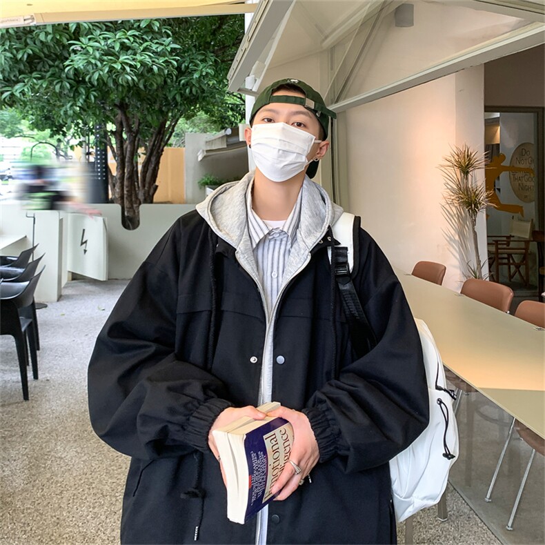 JK6002/P80秋装假两件男士抽绳夹克风衣男潮流宽松大码上衣男装,男装夹克,电商A141