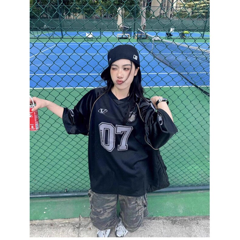 新款夏季短袖美式复古薄球衣男女情侣休闲风五分袖宽松型圆领,男装T恤,星座506A