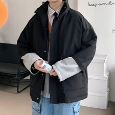 2023冬装男士纯色棉衣假两件袖子拼接棉服外套潮 A071-Y271-P120图片