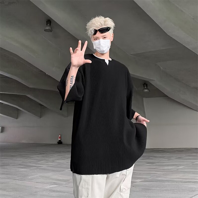 男士短袖t恤夏装垂感五分袖上衣设计感小众潮牌宽松休闲体恤,男装T恤,星座1013