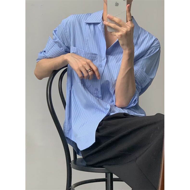 春季衬衫男款韩版时尚蓝色条纹长袖衬衣休闲翻领外套上衣C3207,男装衬衫,星座1116A（原606A-3）