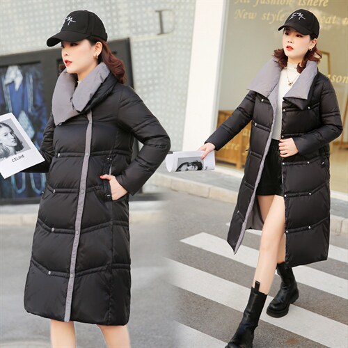 2022冬季新款简约时尚潮流撞色立领保暖舒适长款羽绒服，女装羽绒服，火爆靓佳人