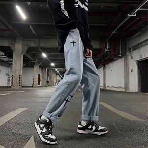 刺绣牛仔裤男宽松直筒裤K7006P36图片