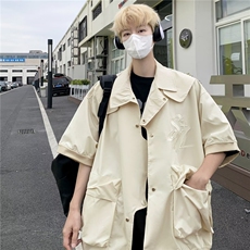 不规则排扣飞行员外套男女短袖潮牌宽松痞帅刺绣高级感工装冲锋衣，男装T恤，星座1210-1
