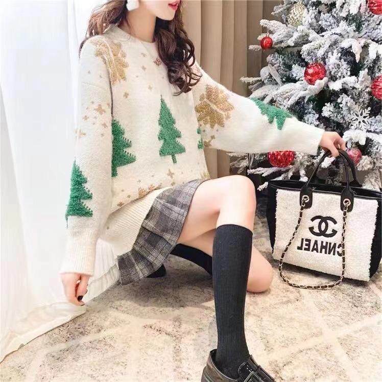 圣诞款针织套头毛衣，女装针织衫/毛衣，莎咔