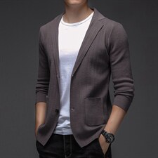 新款男针织衫秋季中年商务休闲男士翻领西装外套时尚百搭上衣，男装针织衫/毛衣，电商B212（原钱塘6029）