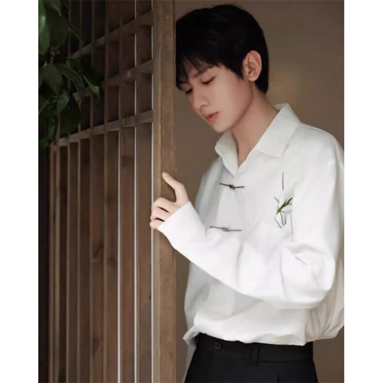 春秋痞帅男女新中式立体口袋衬衫外套翠竹刺绣金属扣衬衣~C6694图片