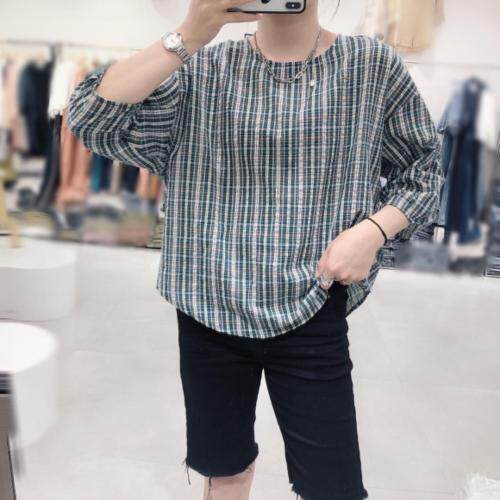后小漏背格子上衣，女装，魅力布梵