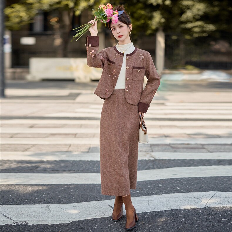毛呢小香风套装女秋冬高级感2025新款bao款千金套装裙两件套,女装套装/套裙,众宇琦