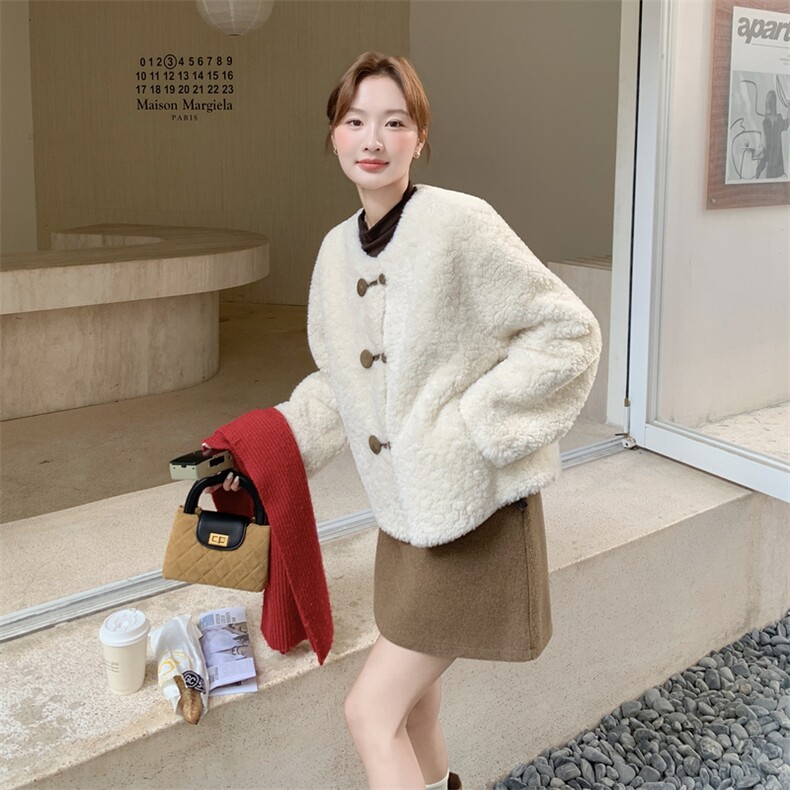 209-3286-P175-K258欧货皮毛一体羊羔毛外套2025年冬季,女装羊羔毛/颗粒绒,韩蜜菓