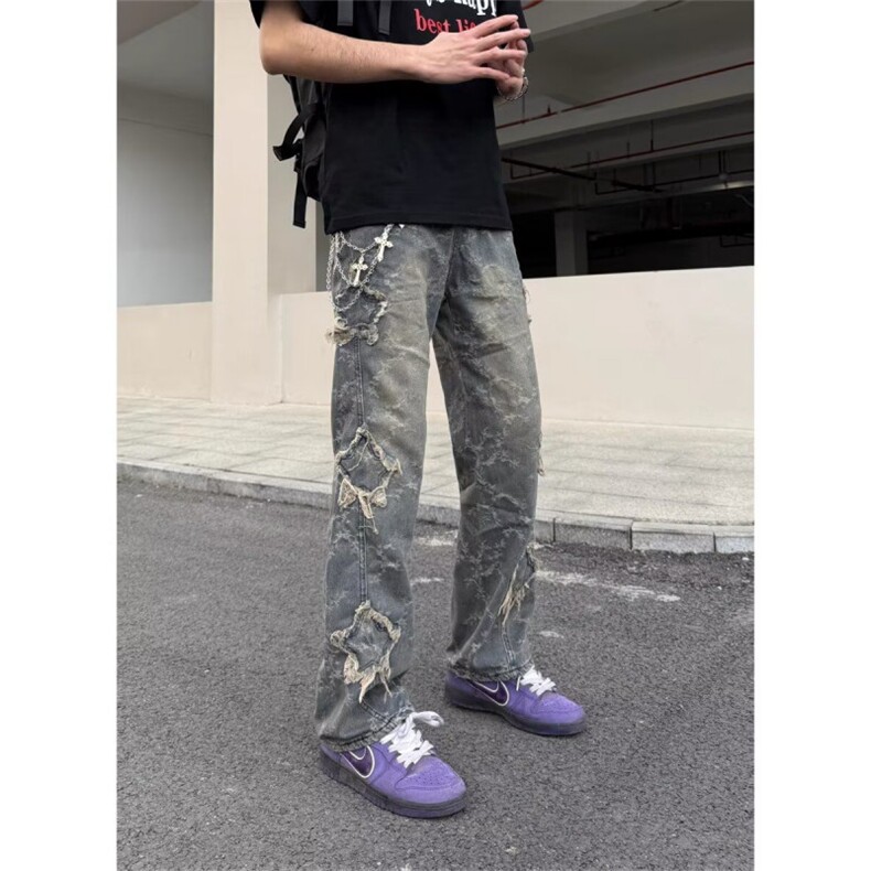 高级感纯色假两件领带衬衫男士简约ins宽松休闲垫肩长袖衬衣,男装牛仔裤,星座506A