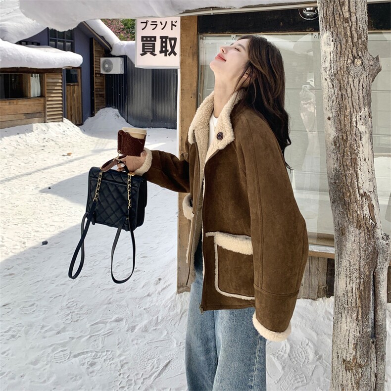 【新款】2B183-9087P235K358两面穿皮毛一体棕色,女装短外套,2B183
