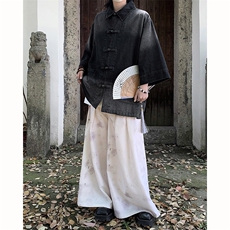 新中式渐变水洗复古盘扣水洗牛仔衬衫夏季薄款短袖衬衫，男装衬衫，星座410-7