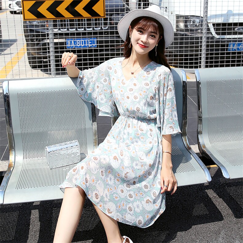 荷叶袖优雅韩版时尚气质通勤碎花圆领连衣裙2021年夏季潮流,女装连衣裙,依恋蒂丝