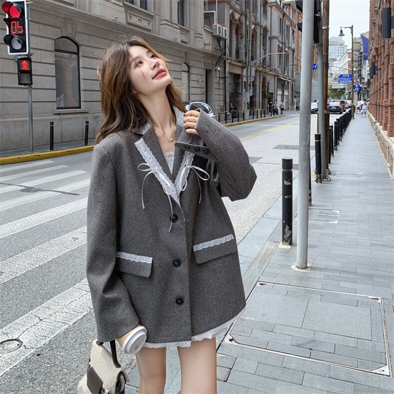 通勤灰色西服上衣女春秋2025超火好看高级小众休闲职业西装短外套,女装西装,2C092