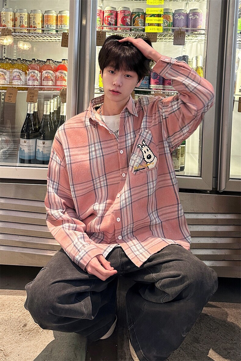 8XL-M小狗格子衬衫男长袖2025春情侣款寸衣宽松衬衣CS519P58控78,男装衬衫,电商D206-1