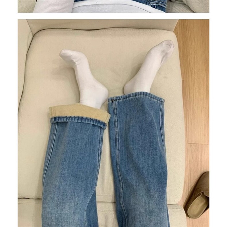 复古蓝色加绒加厚直筒牛仔裤女2026秋冬宽松垂感阔腿裤拖地裤保暖,男装牛仔裤,星座506A