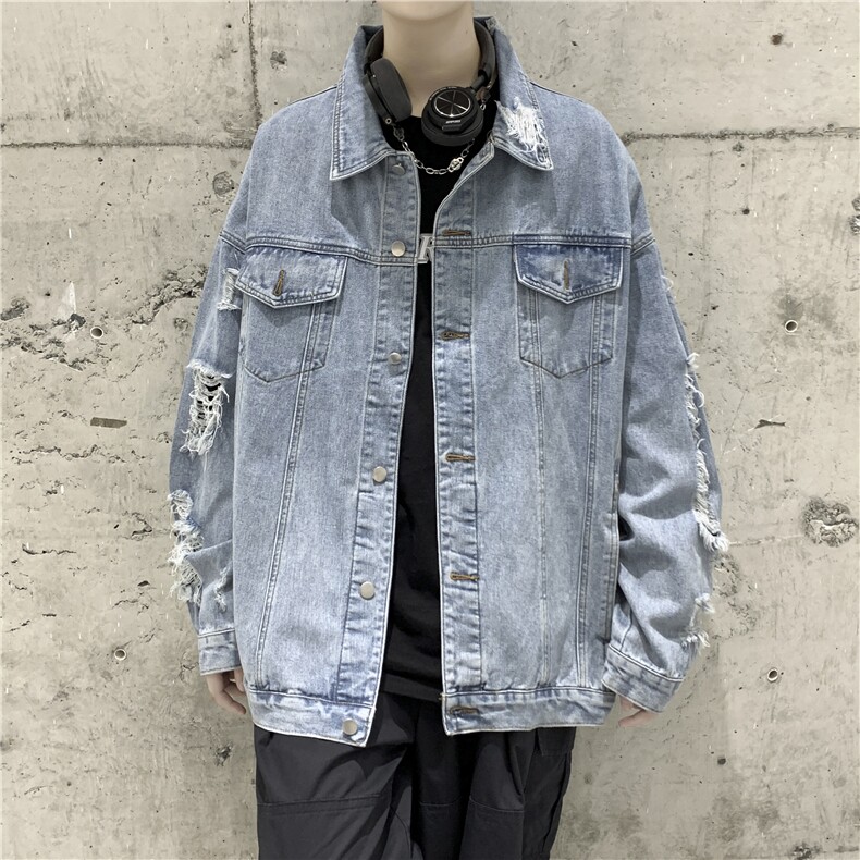 JK629-P70-控98 现货破洞牛仔夹克外套大码图片