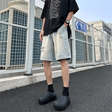 美式高街牛仔短裤男女韩版潮流破洞2025夏季ins五分裤RK2746-P36，男装牛仔裤，星座412-3