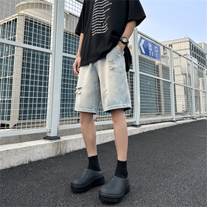 美式高街牛仔短裤男女韩版潮流破洞2025夏季ins五分裤RK2746-P36图片