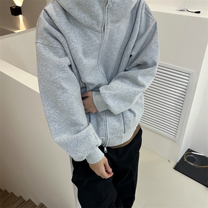 抖音得物高品质秋冬美式高街重磅结构辑明线纹理连帽卫衣外套W111图片