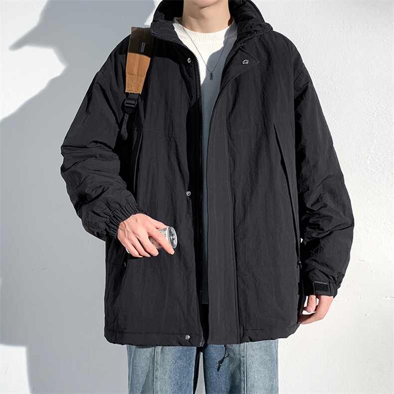 冬季潮牌日系纯色简约加绒加厚保暖防寒休闲棉服外套MY9079-P100,男装棉衣,电商A128